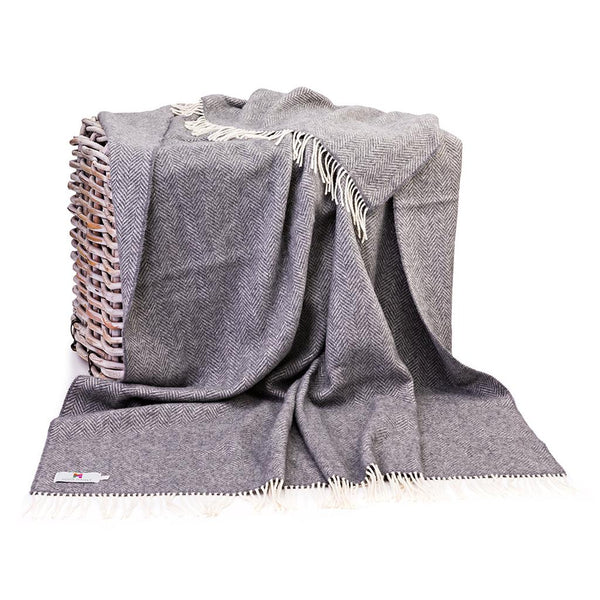 Luxury Cashmere Throw - Grey Herringbone-Nook & Cranny Gift Store-2019 National Gift Store Of The Year-Ireland-Gift Shop