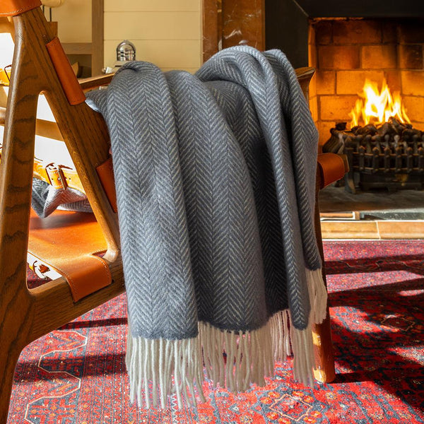 Luxury Cashmere Throw - Grey Herringbone-Nook & Cranny Gift Store-2019 National Gift Store Of The Year-Ireland-Gift Shop
