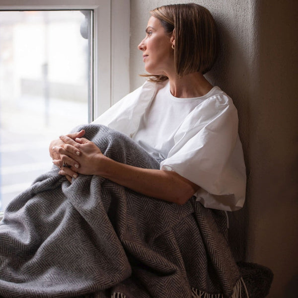 Luxury Cashmere Throw - Grey Herringbone-Nook & Cranny Gift Store-2019 National Gift Store Of The Year-Ireland-Gift Shop