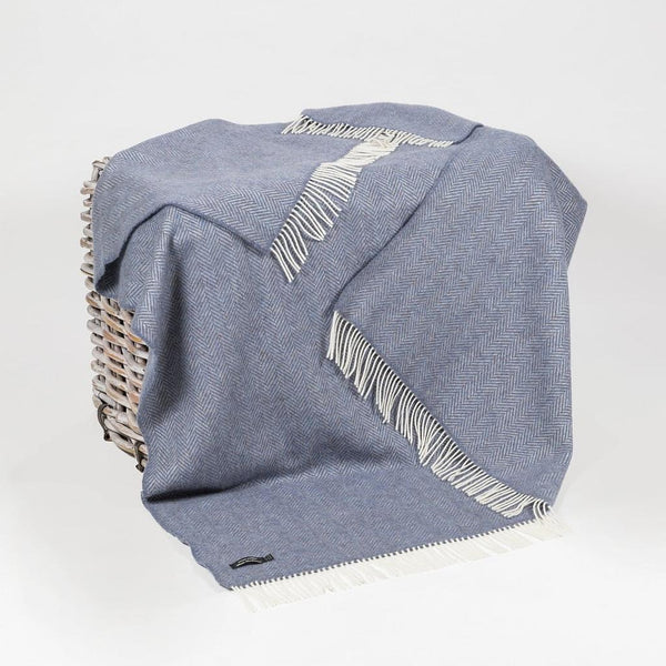 Luxury Cashmere Throw - Denim & Cream Herringbone-Nook & Cranny Gift Store-2019 National Gift Store Of The Year-Ireland-Gift Shop