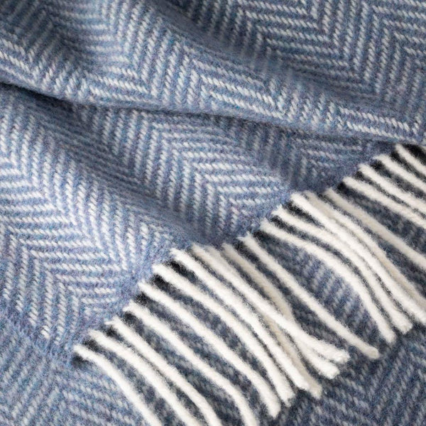 Luxury Cashmere Throw - Denim & Cream Herringbone-Nook & Cranny Gift Store-2019 National Gift Store Of The Year-Ireland-Gift Shop