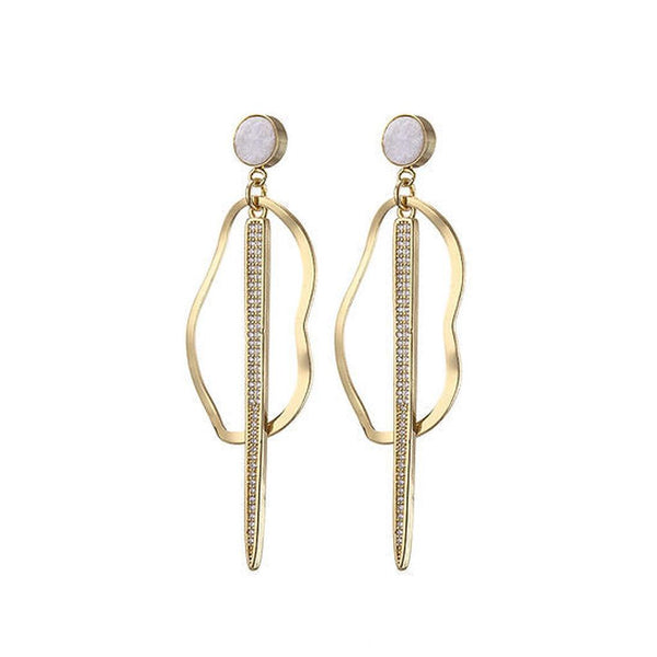 Gunmetal Spike Curvy Hoop Earrings - White Druzy-Nook & Cranny Gift Store-2019 National Gift Store Of The Year-Ireland-Gift Shop