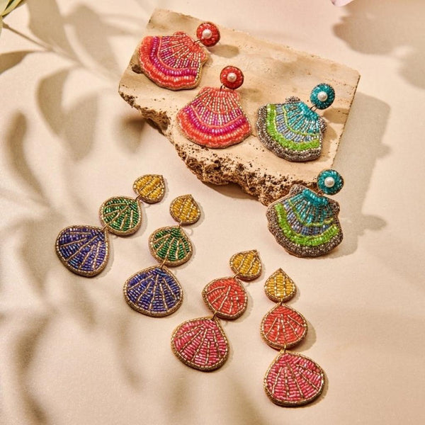 Seashell Shaped Beaded Earring - Blue-Nook & Cranny Gift Store-2019 National Gift Store Of The Year-Ireland-Gift Shop