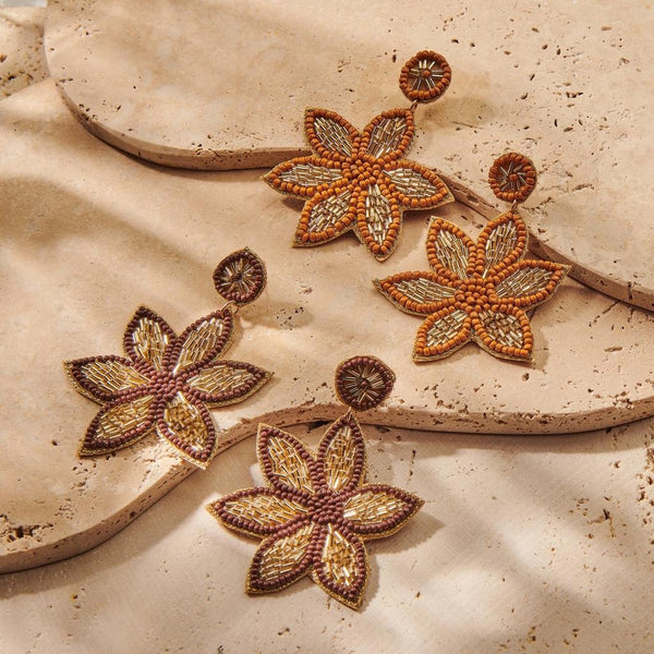 Beaded Floral Shaped Earring - Hazelnut-Nook & Cranny Gift Store-2019 National Gift Store Of The Year-Ireland-Gift Shop