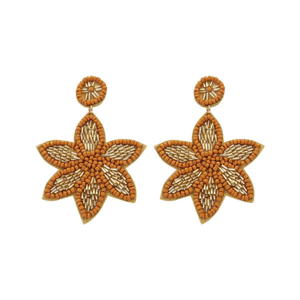 Beaded Floral Shaped Earring - Hazelnut-Nook & Cranny Gift Store-2019 National Gift Store Of The Year-Ireland-Gift Shop