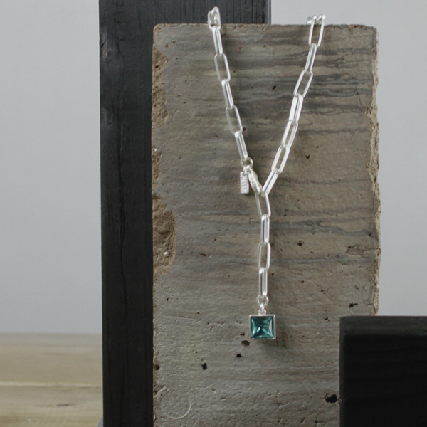 Audrey Link Chain & Sapphire Necklace - Silver-Nook & Cranny Gift Store-2019 National Gift Store Of The Year-Ireland-Gift Shop