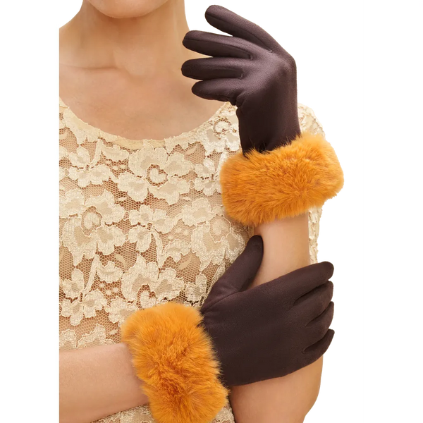 Bettina Faux Suede Gloves - Chocolate & Mustard-Nook & Cranny Gift Store-2019 National Gift Store Of The Year-Ireland-Gift Shop