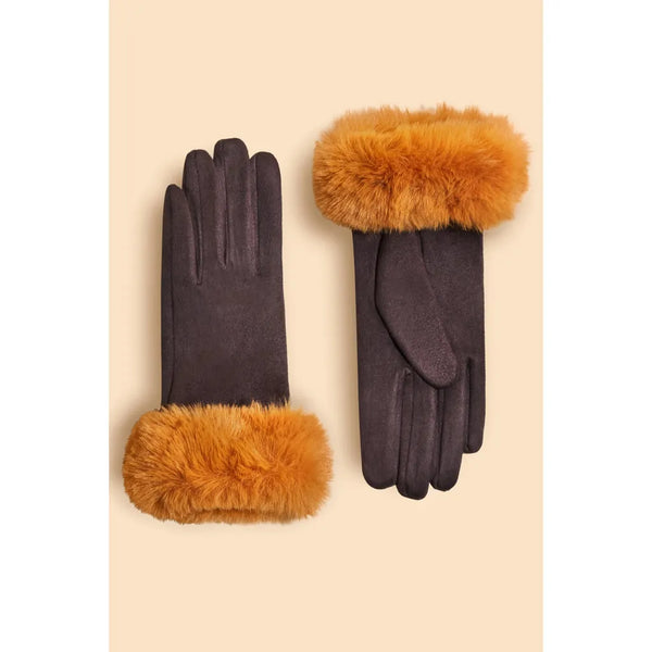 Bettina Faux Suede Gloves - Chocolate & Mustard-Nook & Cranny Gift Store-2019 National Gift Store Of The Year-Ireland-Gift Shop