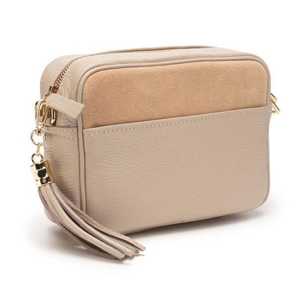 Elie Beaumont Cross Body Italian Leather Bag with Pocket - Suede Biscuit-Nook & Cranny Gift Store-2019 National Gift Store Of The Year-Ireland-Gift Shop