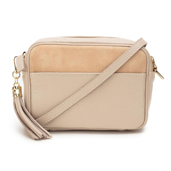 Elie Beaumont Cross Body Italian Leather Bag with Pocket - Suede Biscuit-Nook & Cranny Gift Store-2019 National Gift Store Of The Year-Ireland-Gift Shop