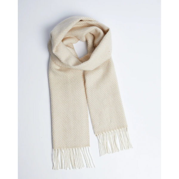 Foxford Scarf - Bone & White Herringbone in Wool / Cashmere-Nook & Cranny Gift Store-2019 National Gift Store Of The Year-Ireland-Gift Shop