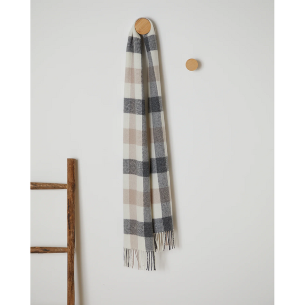 100% Lambswool Scarf by Foxford - Neutral Block Check-Nook & Cranny Gift Store-2019 National Gift Store Of The Year-Ireland-Gift Shop