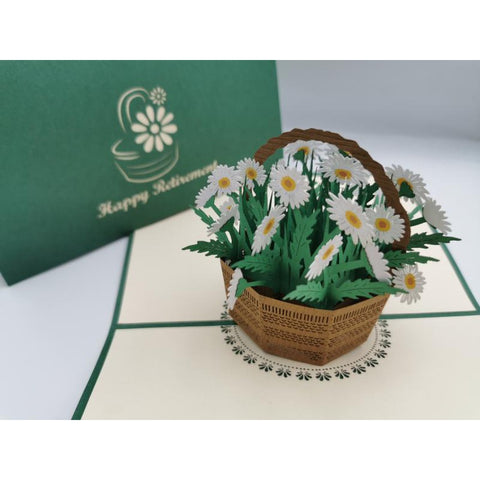 3d Pop up Card - Daisy Basket (Happy Retirement)-Nook & Cranny Gift Store-2019 National Gift Store Of The Year-Ireland-Gift Shop