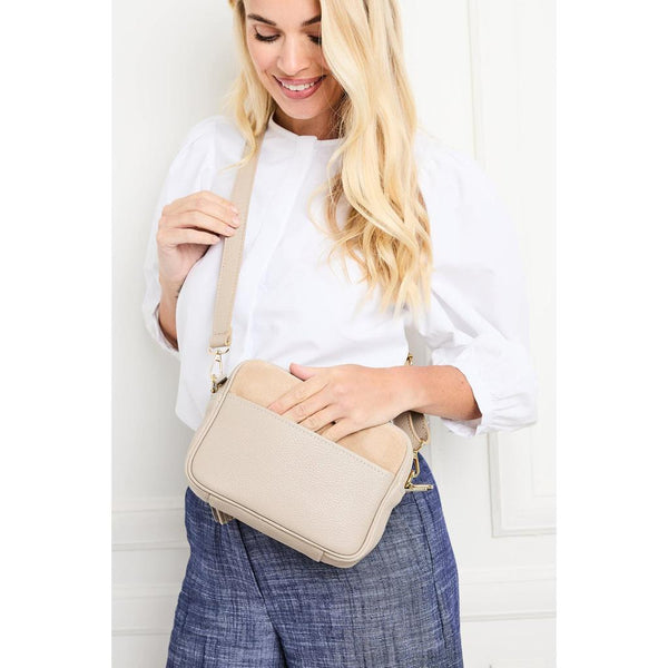 Elie Beaumont Cross Body Italian Leather Bag with Pocket - Suede Biscuit-Nook & Cranny Gift Store-2019 National Gift Store Of The Year-Ireland-Gift Shop