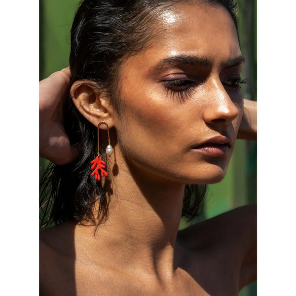 Coral Earrings with Pearls-Nook & Cranny Gift Store-2019 National Gift Store Of The Year-Ireland-Gift Shop