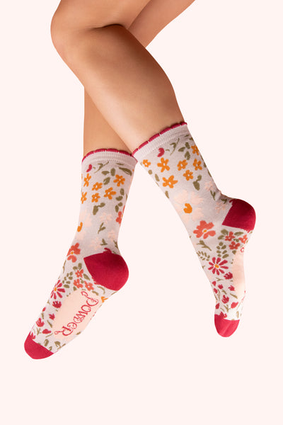Bamboo Ankle Socks - Flower Meadow (Cream)-Nook & Cranny Gift Store-2019 National Gift Store Of The Year-Ireland-Gift Shop