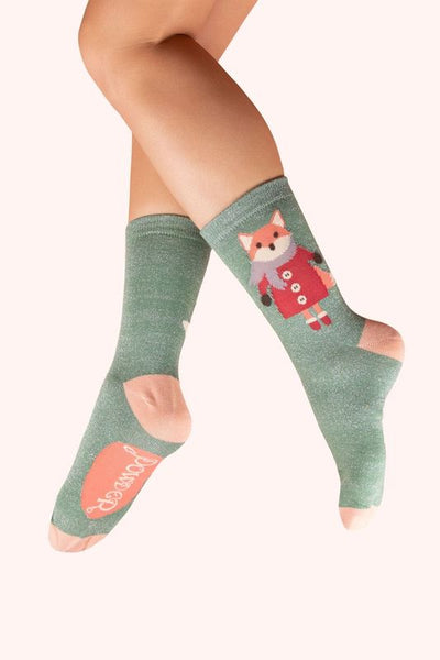Bamboo Ankle Socks - Cozy Glitter Fox-Nook & Cranny Gift Store-2019 National Gift Store Of The Year-Ireland-Gift Shop
