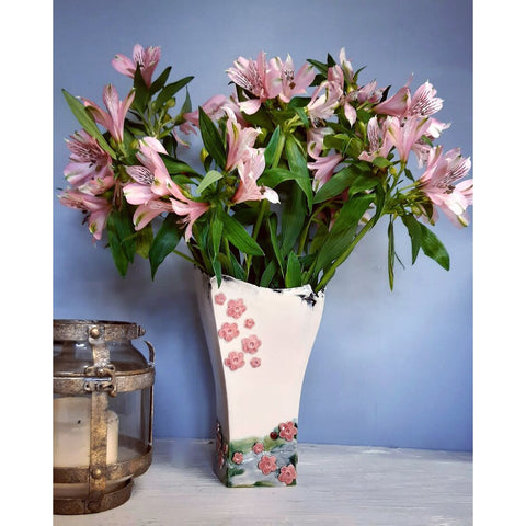 Handmade Ceramic Vase - The Pink Flowers-Nook & Cranny Gift Store-2019 National Gift Store Of The Year-Ireland-Gift Shop