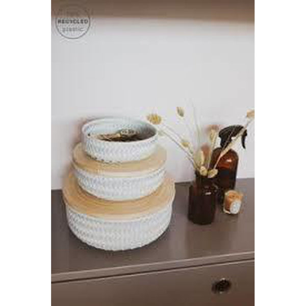 Useful Round Storage Basket in WHITE with Bamboo Lid - An Eco Friendly Gift.-Nook & Cranny Gift Store-2019 National Gift Store Of The Year-Ireland-Gift Shop