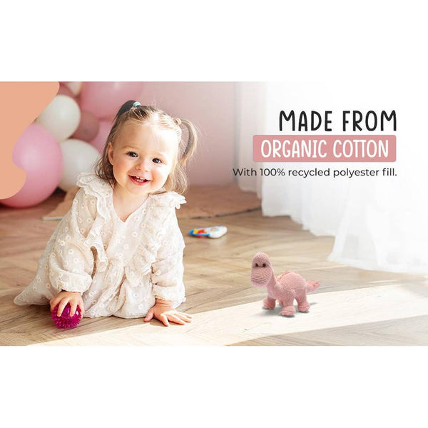 Dinosaur Baby Rattle, Knitted Organic Cotton Pink Diplodocus