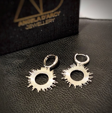 Star Burst Huggie Hoop Earrings - Silver-Nook & Cranny Gift Store-2019 National Gift Store Of The Year-Ireland-Gift Shop