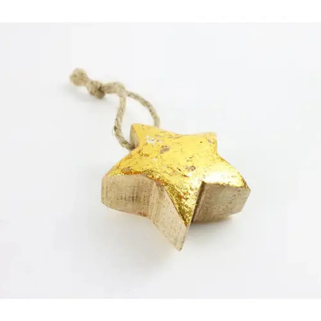 Mango Wood Hanging Decoration - Gold Star-Nook & Cranny Gift Store-2019 National Gift Store Of The Year-Ireland-Gift Shop