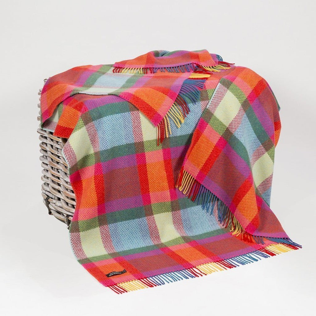 Luxury Cashmere Throw - Bright Yellow, Pink and Green Check-Nook & Cranny Gift Store-2019 National Gift Store Of The Year-Ireland-Gift Shop