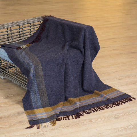 Luxury Cashmere Throw - Navy & Mustard Asymmetrical-Nook & Cranny Gift Store-2019 National Gift Store Of The Year-Ireland-Gift Shop