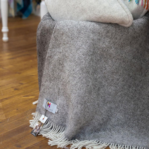 Luxury Cashmere Throw - Grey Herringbone-Nook & Cranny Gift Store-2019 National Gift Store Of The Year-Ireland-Gift Shop