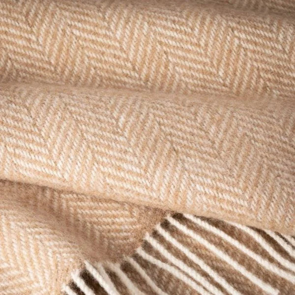 Luxury Cashmere Throw - Beige Herringbone-Nook & Cranny Gift Store-2019 National Gift Store Of The Year-Ireland-Gift Shop