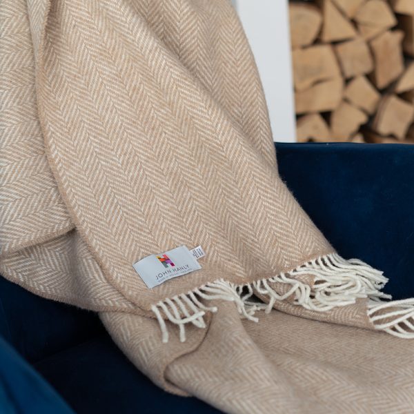 Luxury Cashmere Throw - Beige Herringbone-Nook & Cranny Gift Store-2019 National Gift Store Of The Year-Ireland-Gift Shop