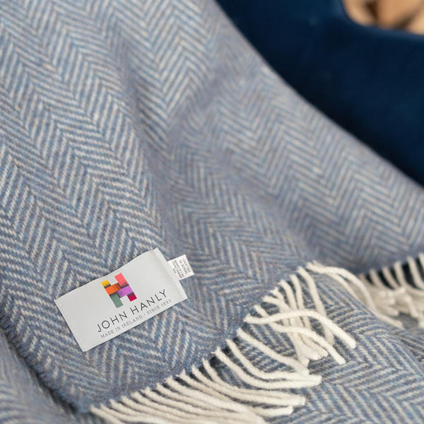 Luxury Cashmere Throw - Denim & Cream Herringbone-Nook & Cranny Gift Store-2019 National Gift Store Of The Year-Ireland-Gift Shop