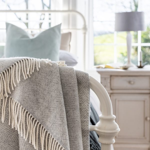 Luxury Cashmere Throw - Pale Grey & Cream Herringbone-Nook & Cranny Gift Store-2019 National Gift Store Of The Year-Ireland-Gift Shop