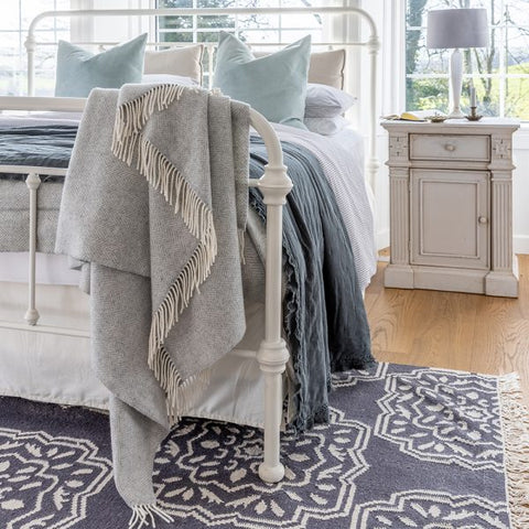 Luxury Cashmere Throw - Pale Grey & Cream Herringbone-Nook & Cranny Gift Store-2019 National Gift Store Of The Year-Ireland-Gift Shop