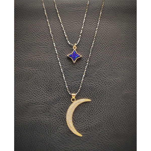 Double layer celestial necklace - Druzy Star & Moon-Nook & Cranny Gift Store-2019 National Gift Store Of The Year-Ireland-Gift Shop