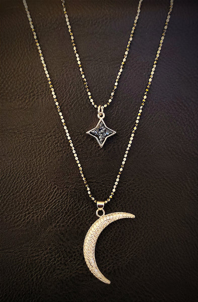 Double layer celestial necklace - Druzy Star & Moon-Nook & Cranny Gift Store-2019 National Gift Store Of The Year-Ireland-Gift Shop