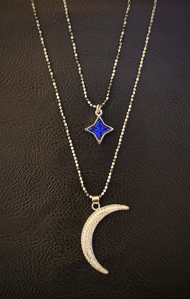 Double layer celestial necklace - Druzy Star & Moon-Nook & Cranny Gift Store-2019 National Gift Store Of The Year-Ireland-Gift Shop