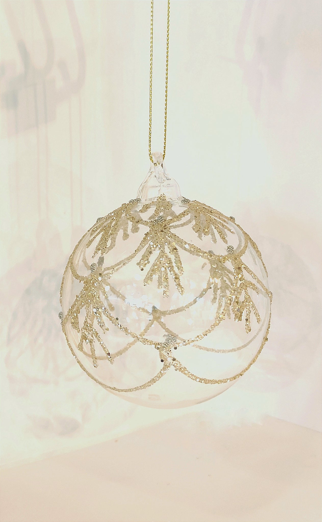 Clear Glass Bauble with Champagne Glitter-Nook & Cranny Gift Store-2019 National Gift Store Of The Year-Ireland-Gift Shop