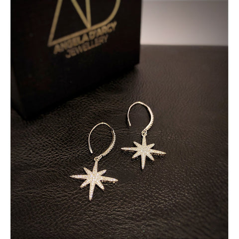 Silver Star Long Hoop Earrings