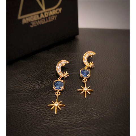 Blue Faceted Moon & Star Earrings...