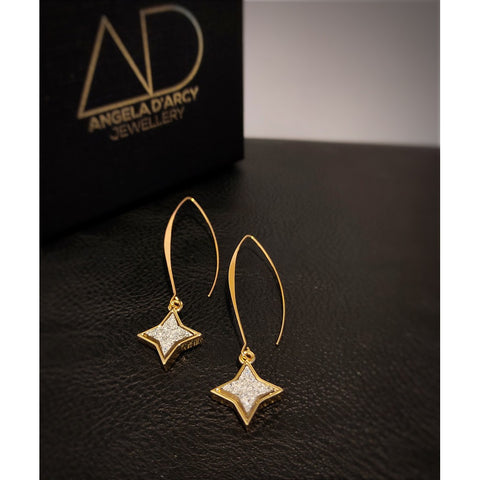 Druzy Star Drop Earrings - Silver