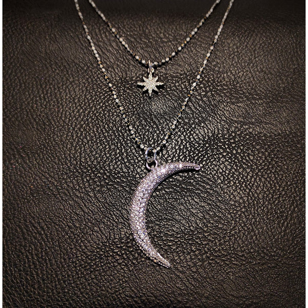 Double layer celestial necklace - Druzy Silver Star & Silver Moon-Nook & Cranny Gift Store-2019 National Gift Store Of The Year-Ireland-Gift Shop