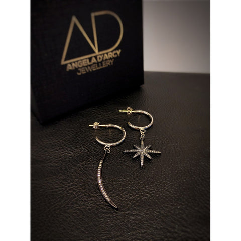 Gunmetal Half Hoop Moon & Star