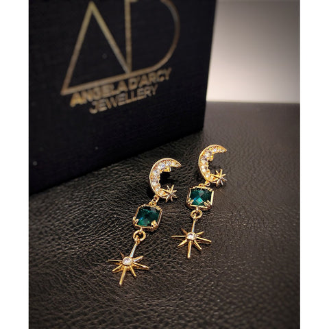 Green Faceted Moon & Star Earrings...