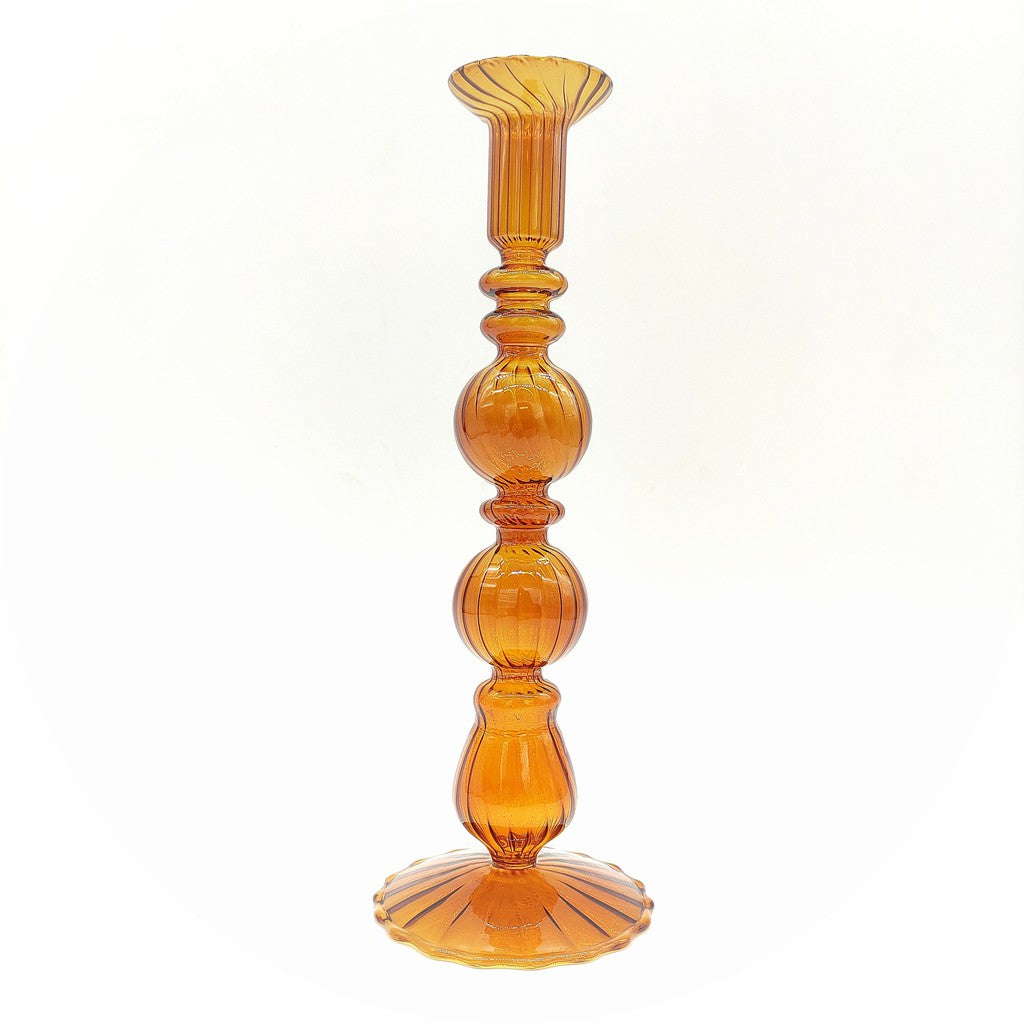 Glass Fluted Double Ball Candlestick Holder - Tall-Nook & Cranny Gift Store-2019 National Gift Store Of The Year-Ireland-Gift Shop