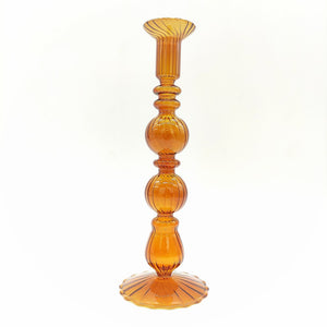Glass Fluted Double Ball Candlestick Holder - Tall-Nook & Cranny Gift Store-2019 National Gift Store Of The Year-Ireland-Gift Shop