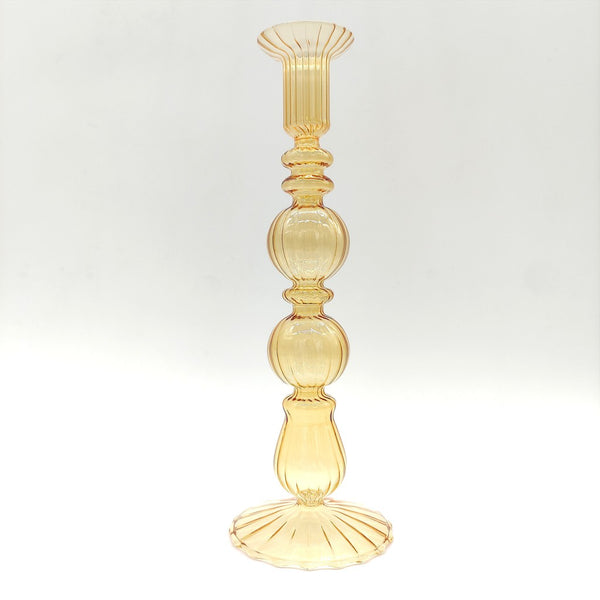 Glass Fluted Double Ball Candlestick Holder - Tall-Nook & Cranny Gift Store-2019 National Gift Store Of The Year-Ireland-Gift Shop