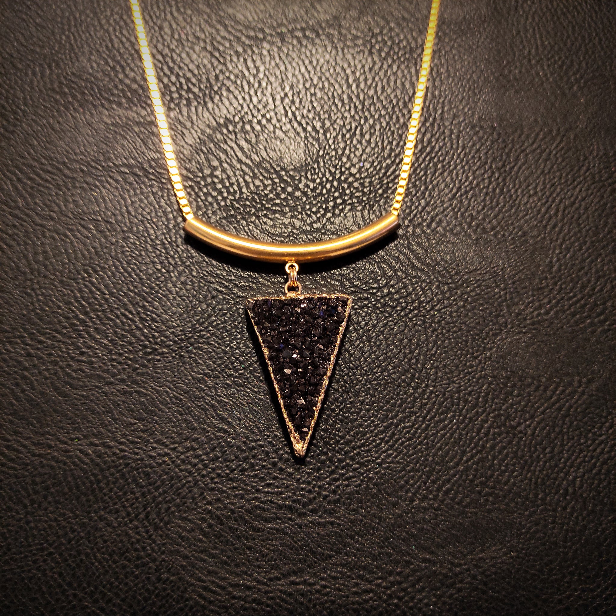 Druzy Triangle Necklace - Black-Nook & Cranny Gift Store-2019 National Gift Store Of The Year-Ireland-Gift Shop