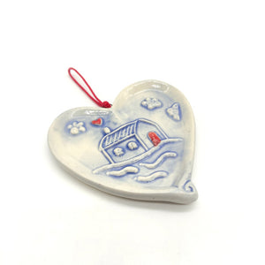 Irish Ceramic Love Heart Shaped Hanging Decoration - "House"-Nook & Cranny Gift Store-2019 National Gift Store Of The Year-Ireland-Gift Shop