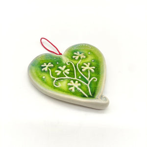 Irish Ceramic Love Heart Shaped Hanging Decoration - "Shamrocks"-Nook & Cranny Gift Store-2019 National Gift Store Of The Year-Ireland-Gift Shop